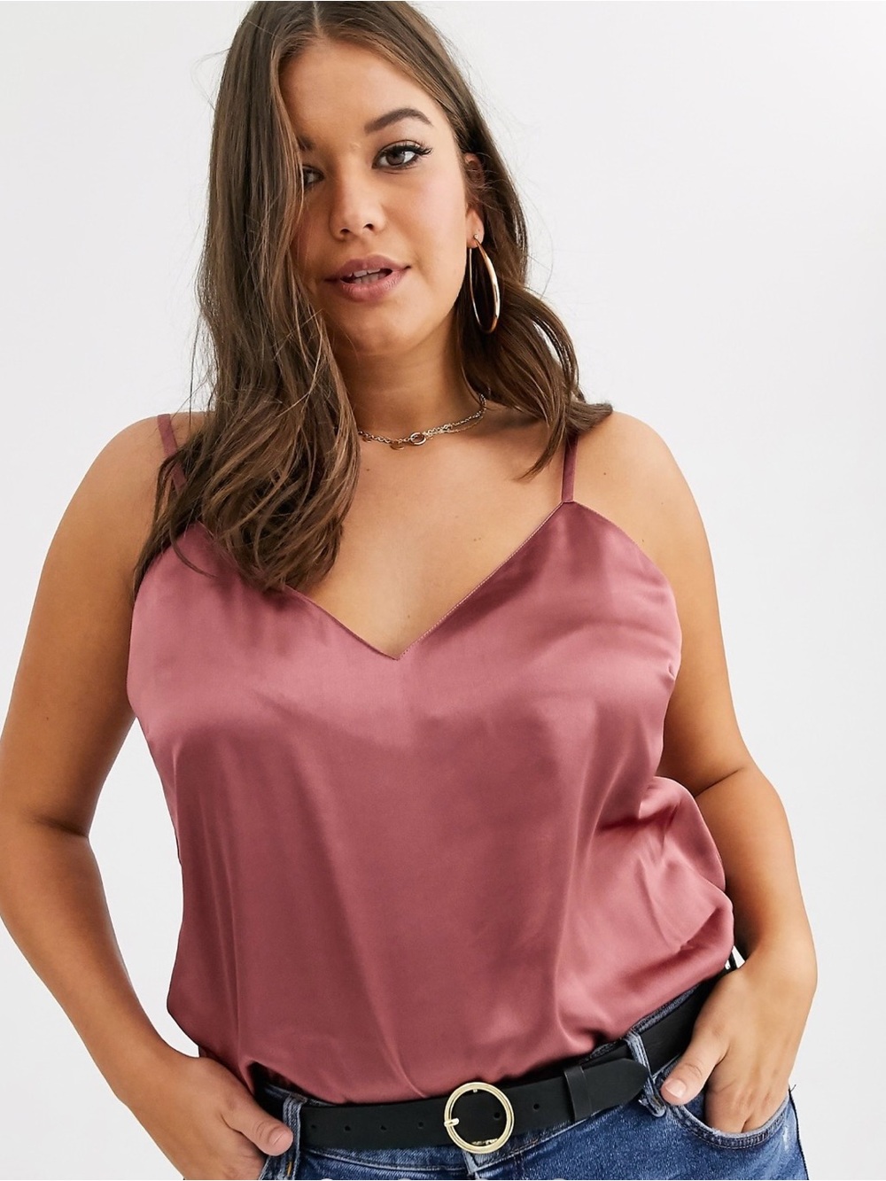 ASOS Satin V-Neck Cami Tank Top - Dusty Rose - US20